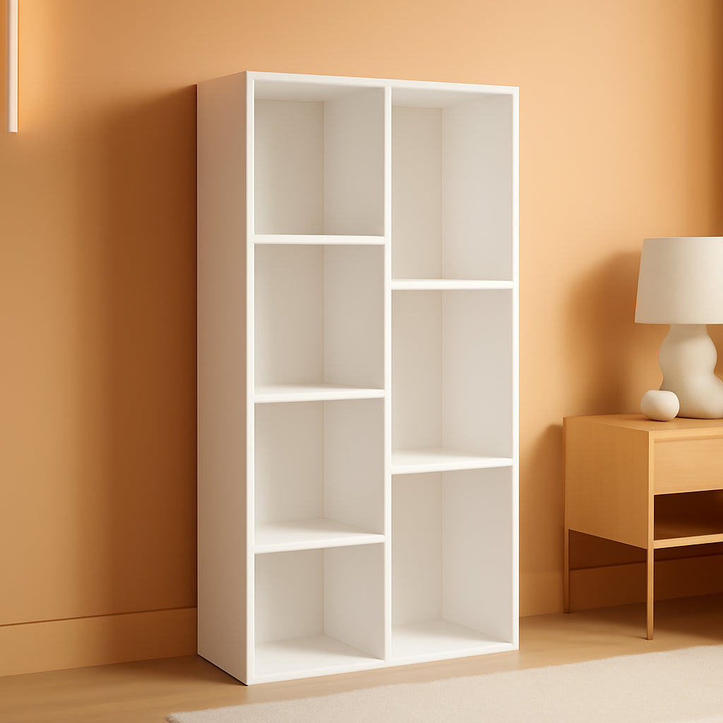 Bookcase, White ,7 Large Compartments, For Living Room And Home Office-0