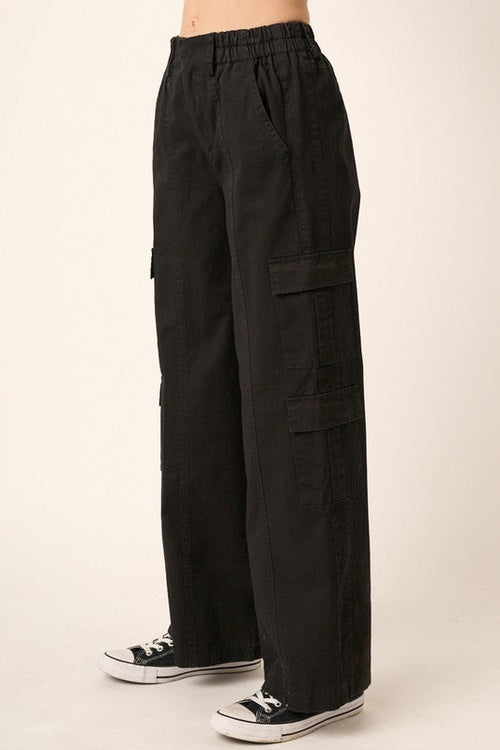 Women's Low Rise, Elastic Waistband, Cargo Pants With 6 Pockets