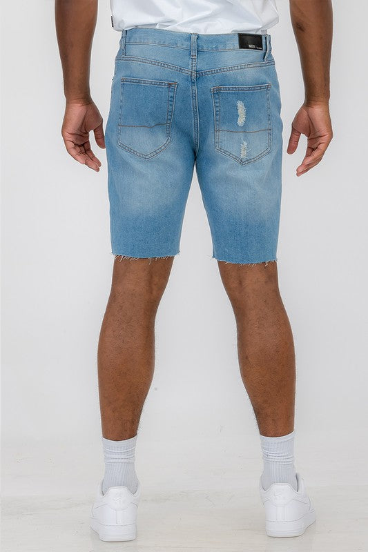 Men's Distressed Stretch Denim Shorts, 5 Pockets.