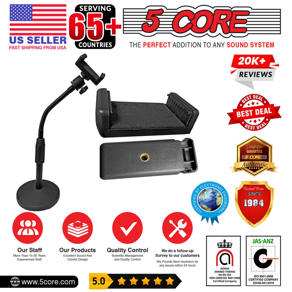 5Core Adjustable Desk Cell Phone Stand, Flexible Gooseneck For Effortless Positioning, Viewing Angle to 360 Degrees