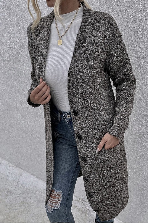 Women's Gray, Dual Pocket, Button Front Long Sleeve Cardigan. VERY POPULAR & STILL TRENDING ON GOOGLE!