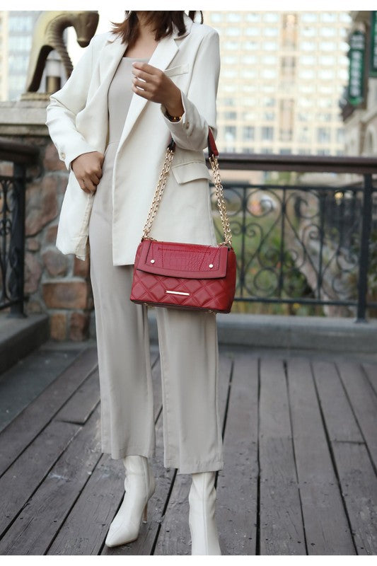 Women's Shoulder Bag by Mia K., Crocodile Embossed, Fabric Lining & Magnetic Snap Fastening.