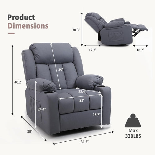 Ultimate Comfort Massage Swivel Reclining & Rocking Chair, Vibration Massage & Heating: Equipped With 8 Massage Points