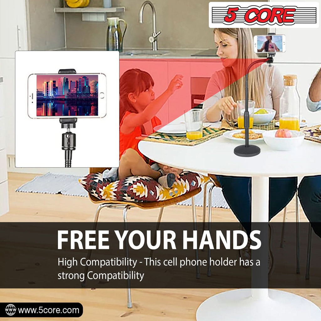 5Core Adjustable Desk Cell Phone Stand, Flexible Gooseneck For Effortless Positioning, Viewing Angle to 360 Degrees