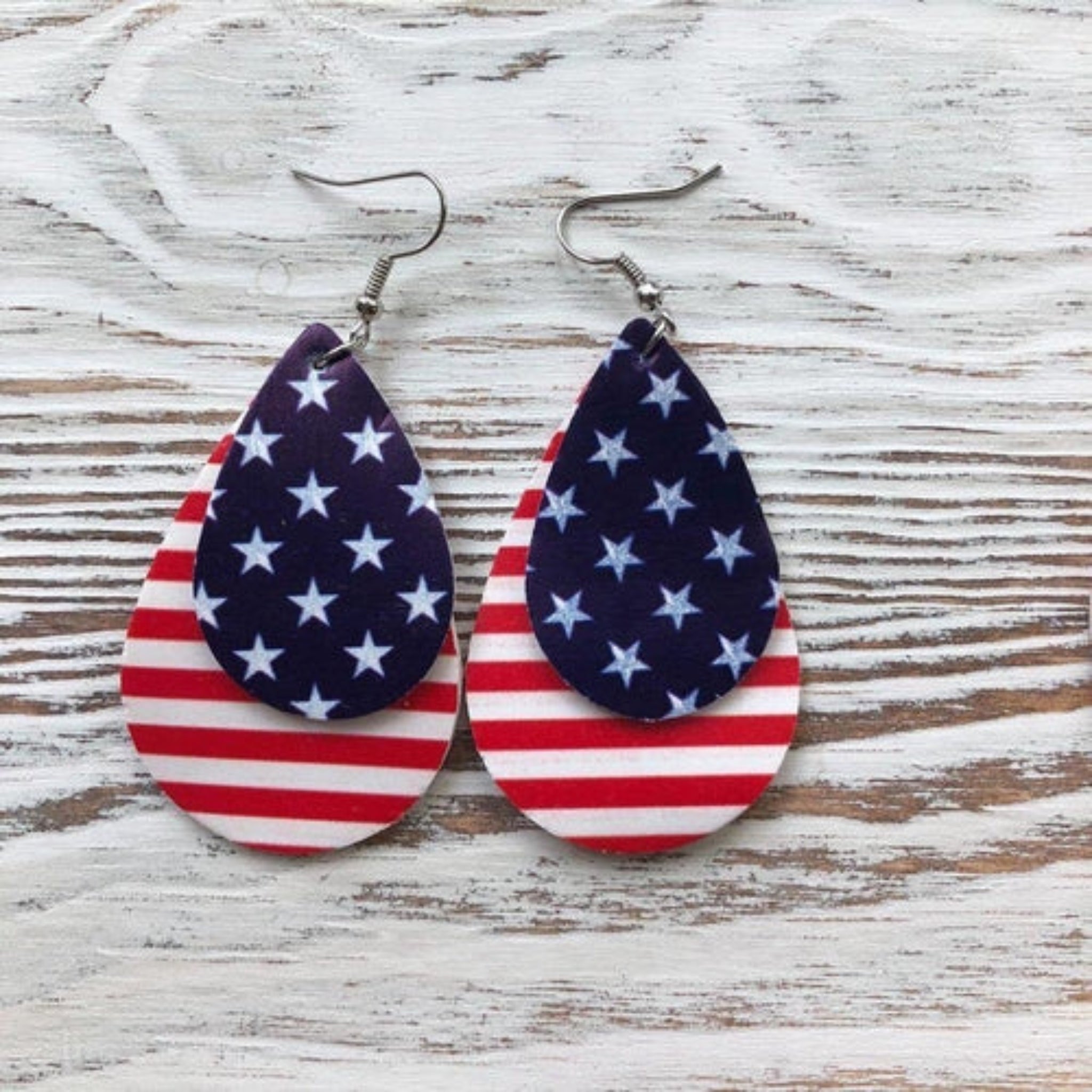 4th Of July Teardrop, Patriotic, Synthetic Leather, Earrings