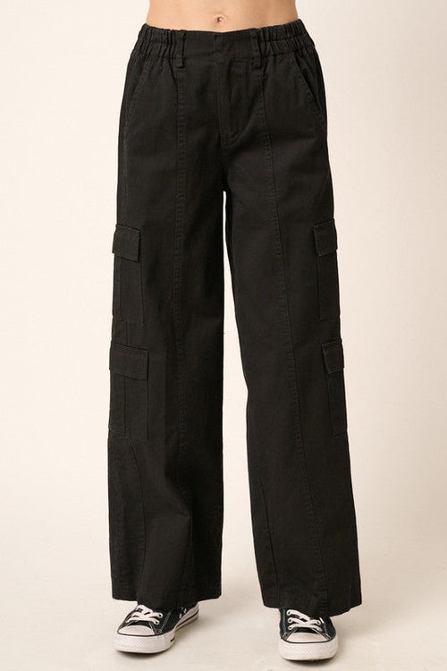 Women's Low Rise, Elastic Waistband, Cargo Pants With 6 Pockets