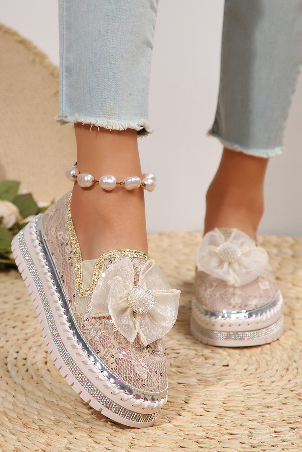 Women's Breathable Lace Trendy  Loafer Shoes, Elevated Platform Sole For A Fashionable Boost.