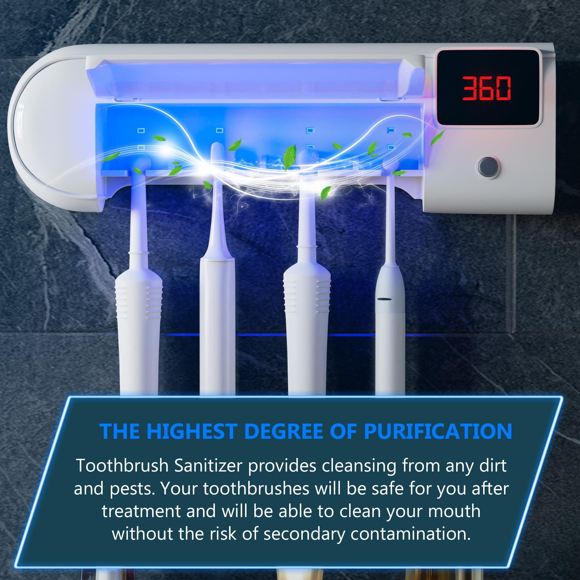 Toothbrush/Sanitizer Holder, Wall Mounted With 4 Slots, Sterilization Lamp Ensures Every Brush Is Germ-Free