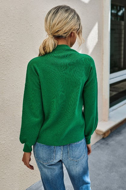 Drop Shoulder Solid Mock Neck Classic Knitted Swea