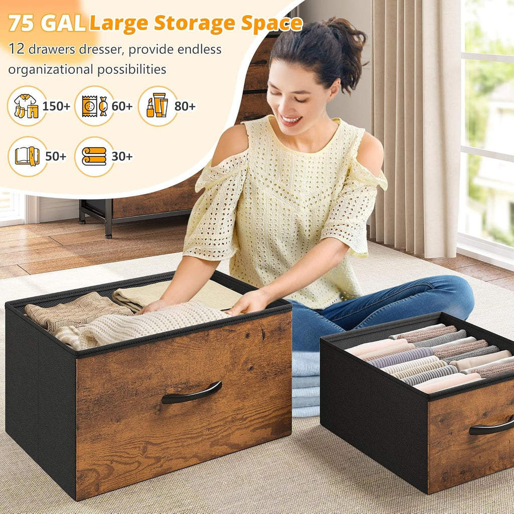 Bedroom Dresser With LED Lights In 16 Color Modes,  12 Drawers, Rustic Brown, Spacious Top Shelf...ONLY 6 MORE REMAINING!