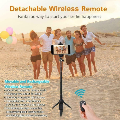 Selfie Stick & Tripod, Extend From 8" to 40", 360 Degree Design, Connect The Bluetooth Remote to Your Device, Portable &, Many Other Spec's.