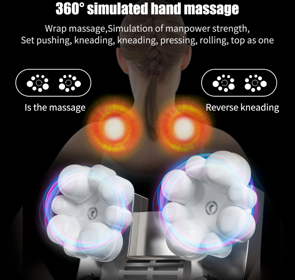 Shiatsu Back, Neck & Shoulder Massager, With Heat Deep Kneading Tissue Massage, 3 Speed Strength Levels.