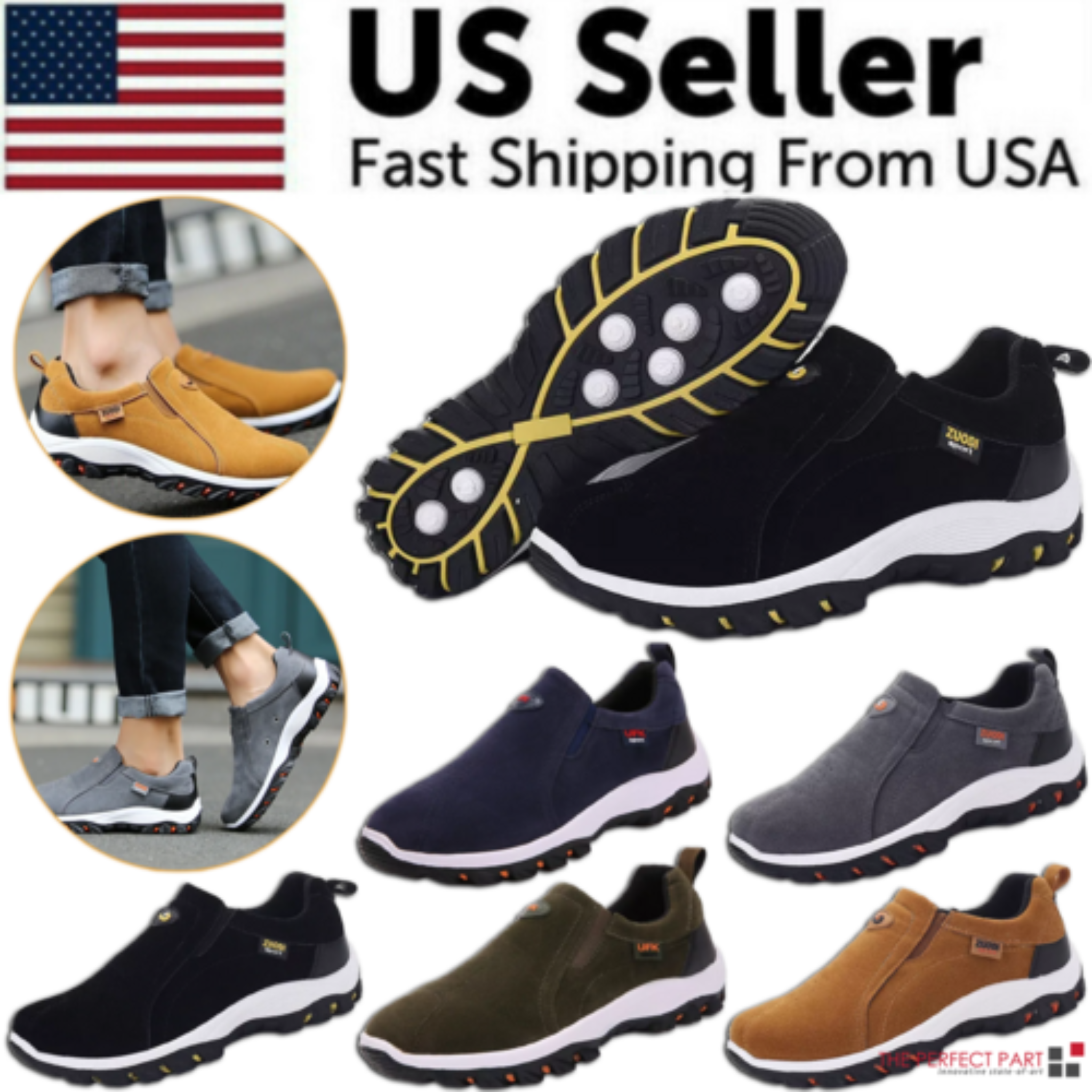 Men's Loafer Slip On Athletic Shoes, Great Arch Support, Breathable & Non-Slip.