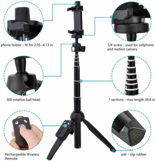 Selfie Stick & Tripod, Extend From 8" to 40", 360 Degree Design, Connect The Bluetooth Remote to Your Device, Portable &, Many Other Spec's.