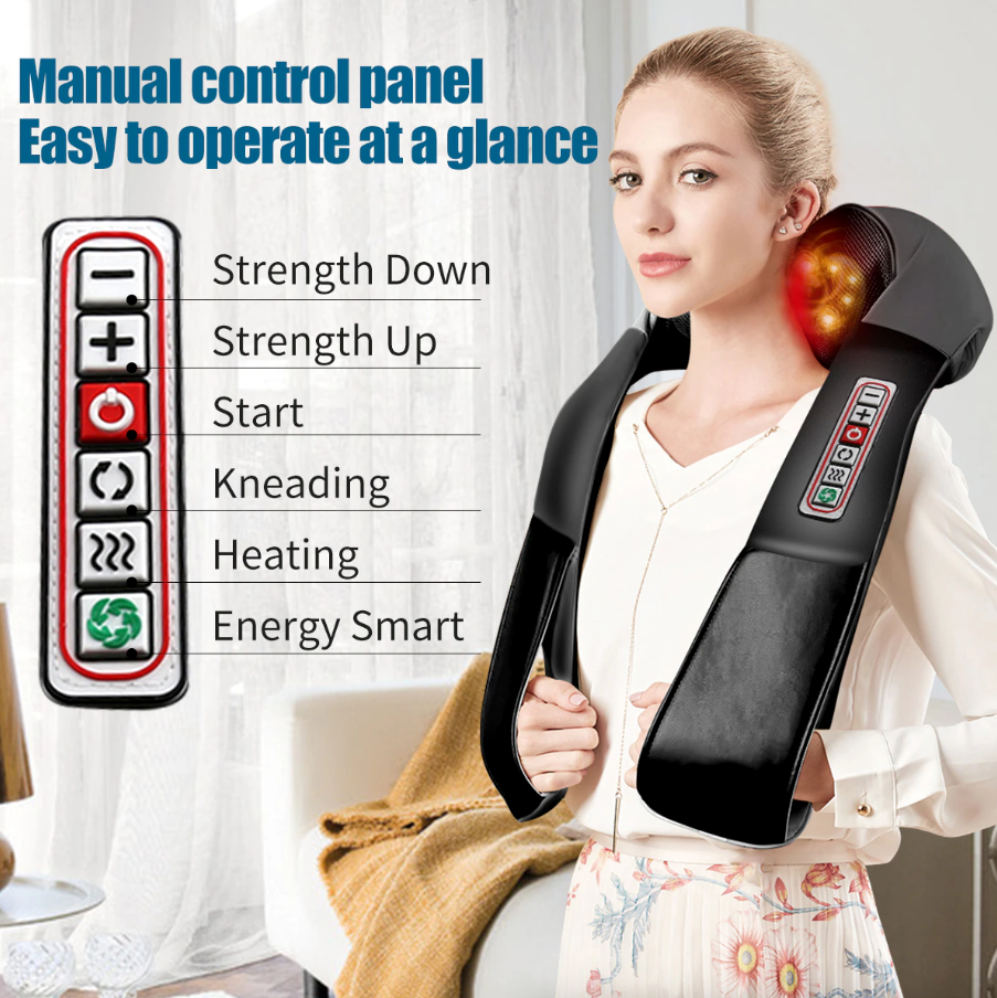 Shiatsu Back, Neck & Shoulder Massager, With Heat Deep Kneading Tissue Massage, 3 Speed Strength Levels.