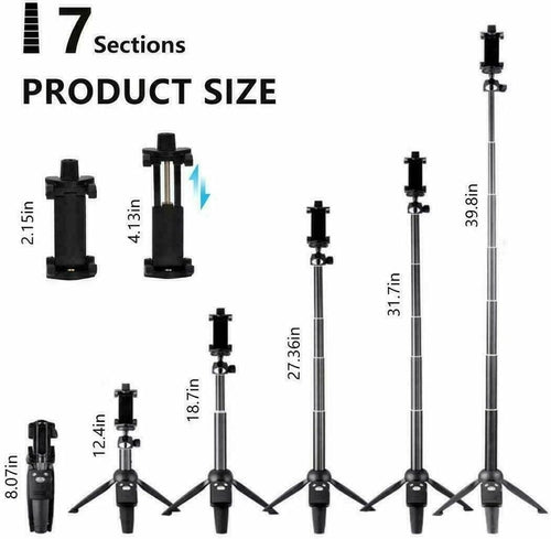 Selfie Stick & Tripod, Extend From 8" to 40", 360 Degree Design, Connect The Bluetooth Remote to Your Device, Portable &, Many Other Spec's.