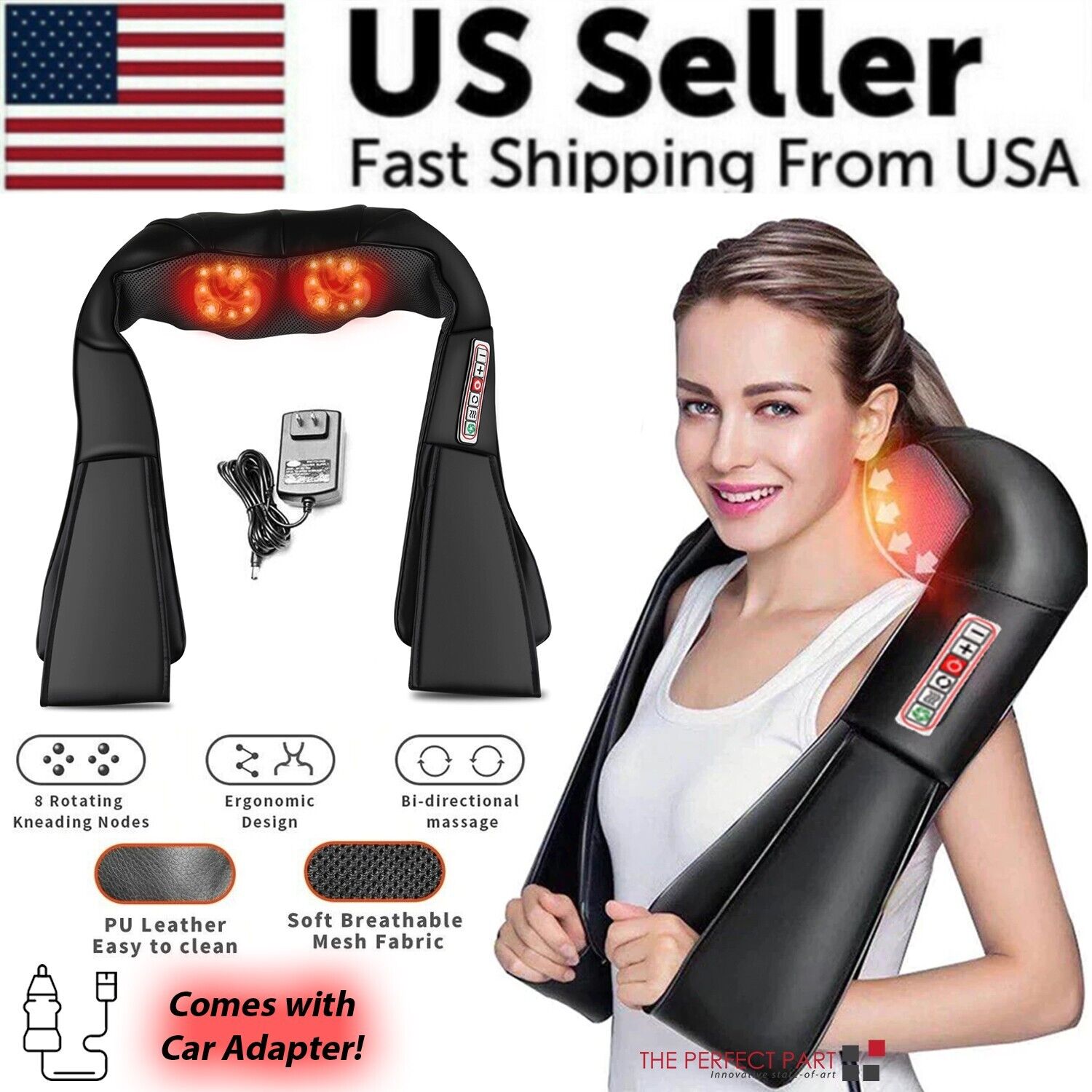 Shiatsu Back, Neck & Shoulder Massager, With Heat Deep Kneading Tissue Massage, 3 Speed Strength Levels.