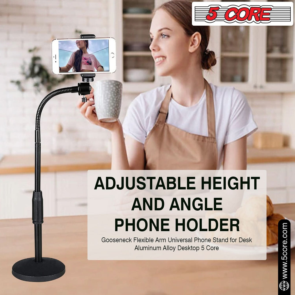 5Core Adjustable Desk Cell Phone Stand, Flexible Gooseneck For Effortless Positioning, Viewing Angle to 360 Degrees