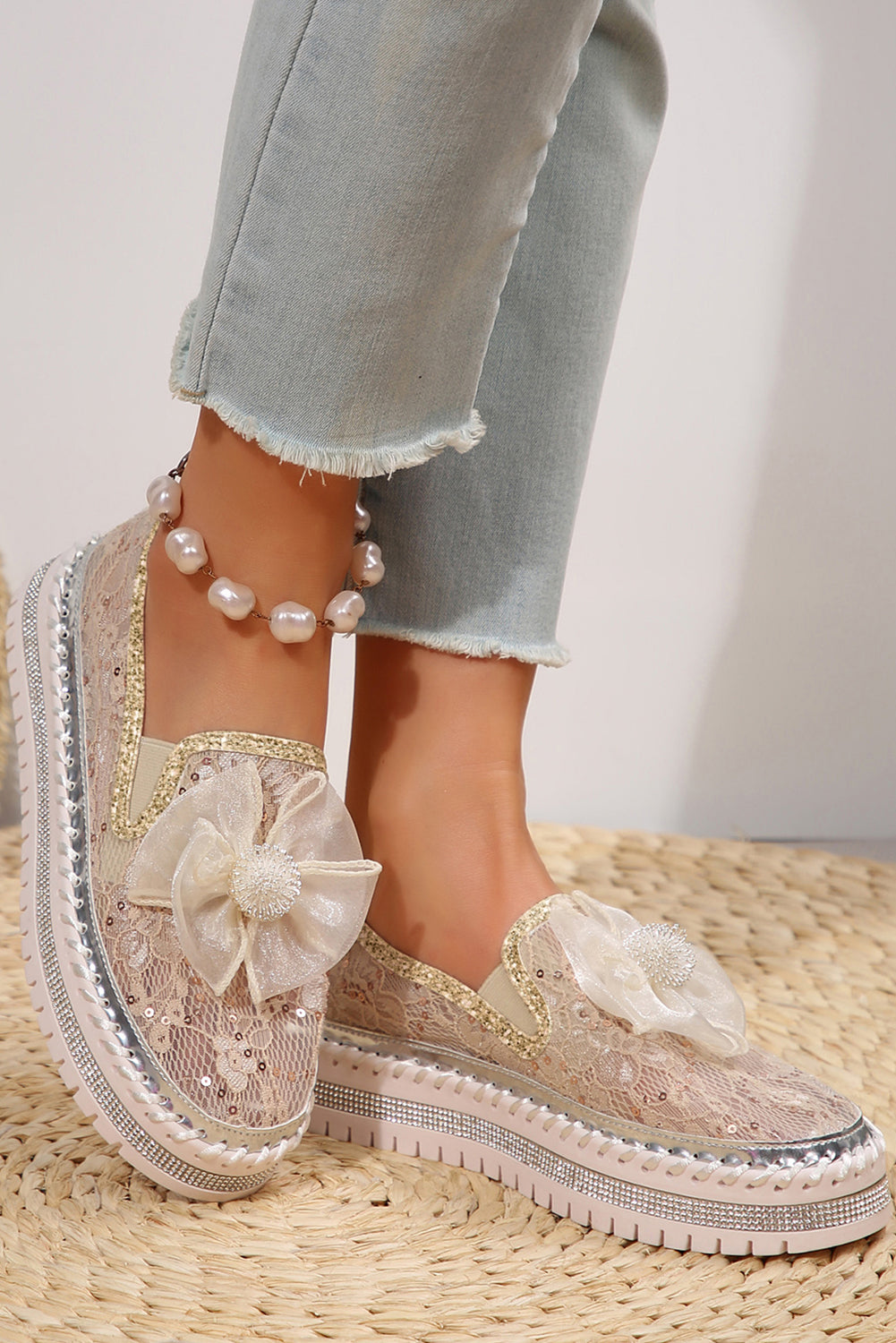 Women's Breathable Lace Trendy  Loafer Shoes, Elevated Platform Sole For A Fashionable Boost.