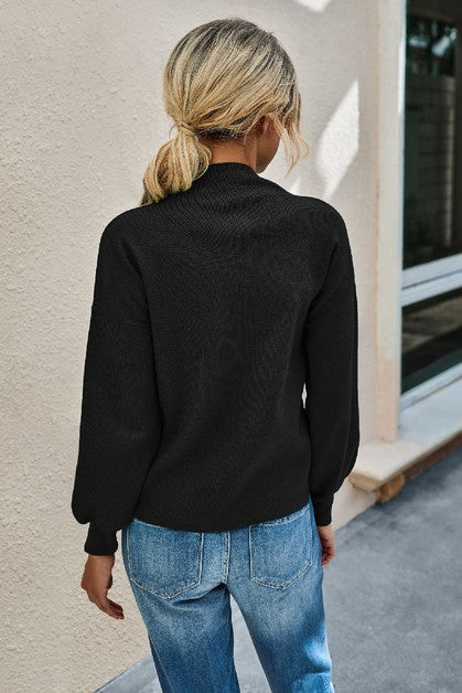 Drop Shoulder Solid Mock Neck Classic Knitted Swea