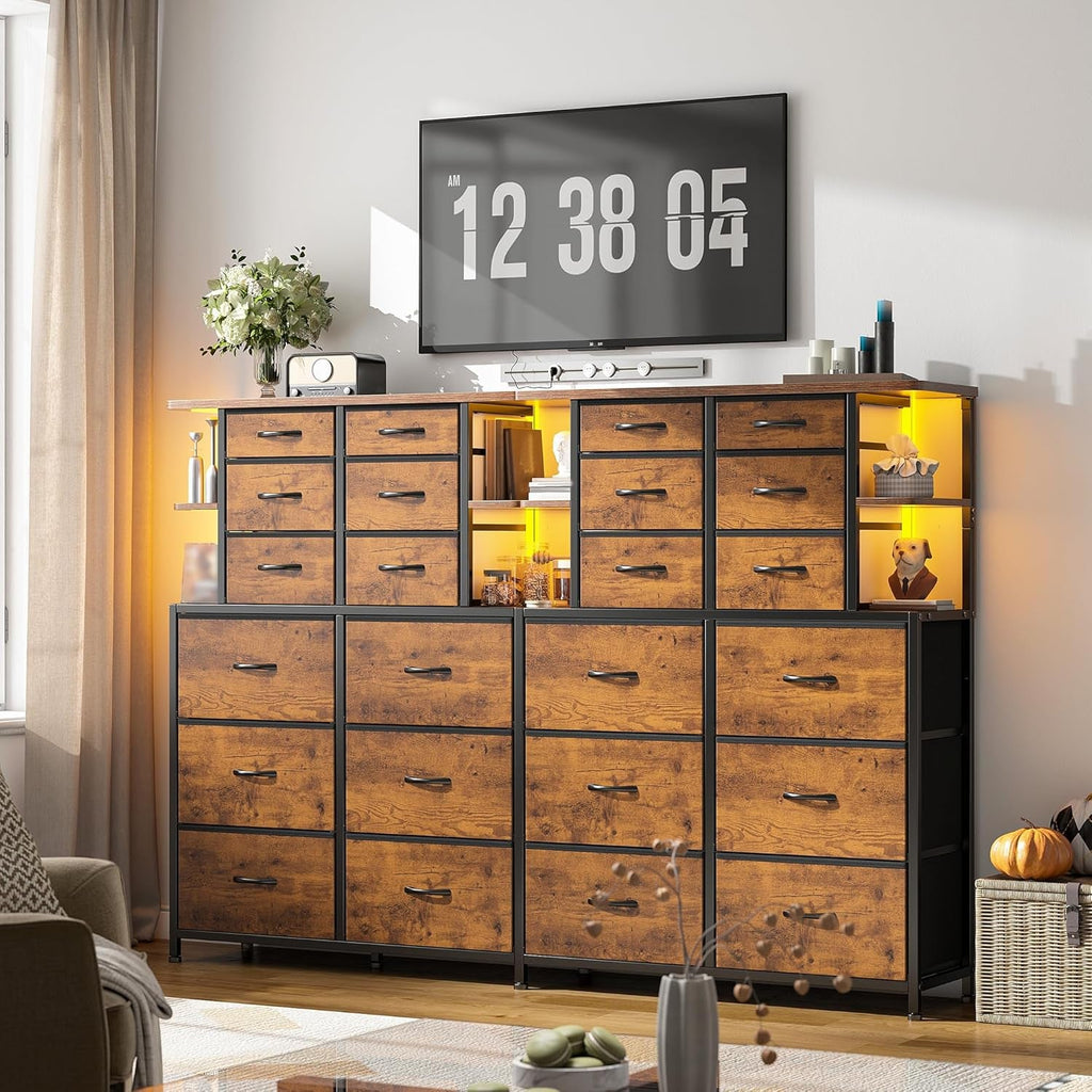 Bedroom Dresser With LED Lights In 16 Color Modes,  12 Drawers, Rustic Brown, Spacious Top Shelf...ONLY 6 MORE REMAINING!