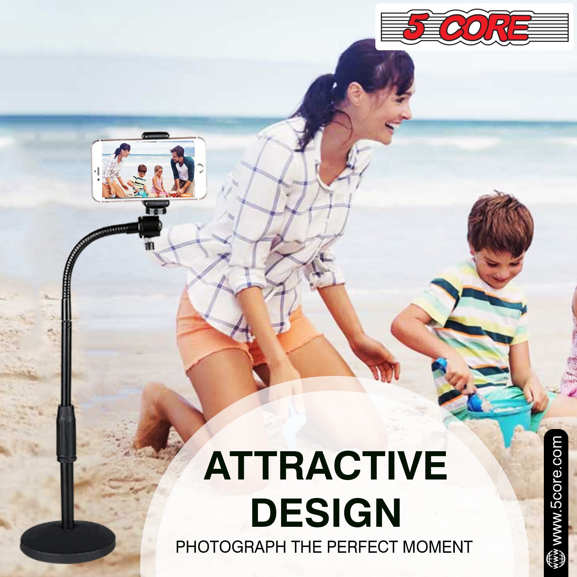 5Core Adjustable Desk Cell Phone Stand, Flexible Gooseneck For Effortless Positioning, Viewing Angle to 360 Degrees