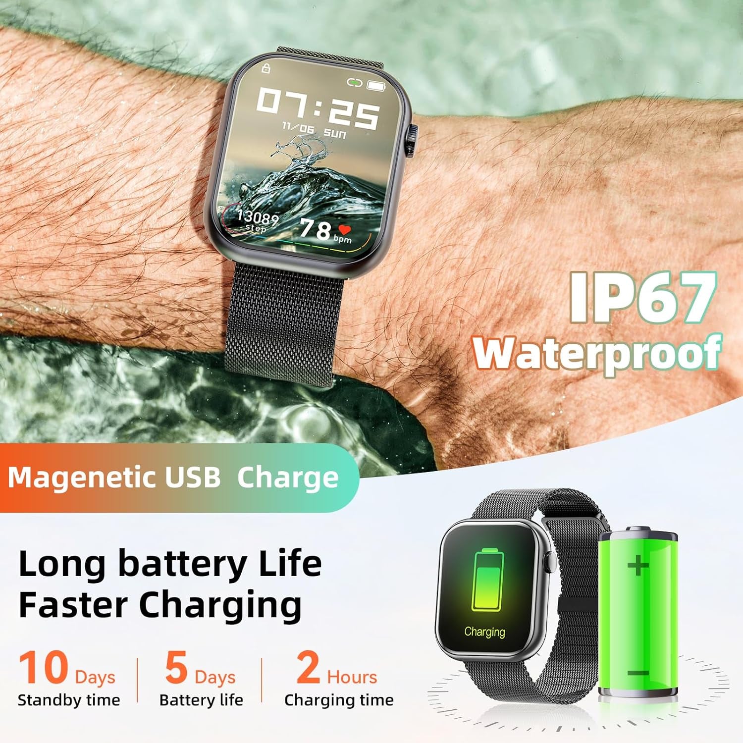 Men's & Women' Bluetooth Smart Watch  For Apple iPhone & Android, Built In Microphone & Speaker To Receive/Make Calls, Health Monitoring, Multi-Health Modes....10% OFF!