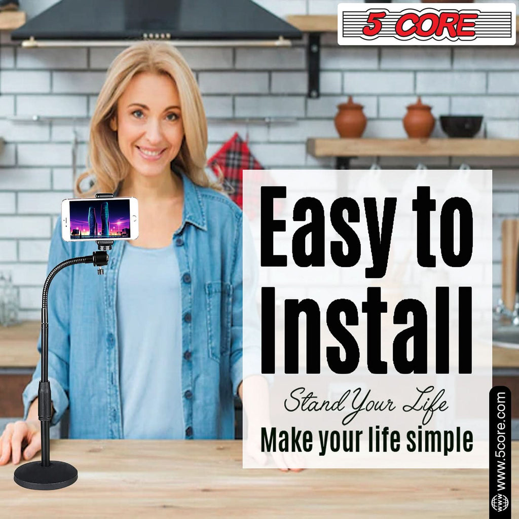5Core Adjustable Desk Cell Phone Stand, Flexible Gooseneck For Effortless Positioning, Viewing Angle to 360 Degrees