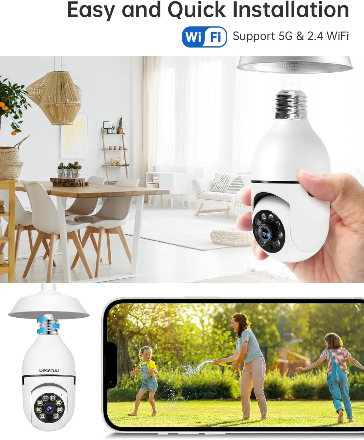  Wi-Fi Light Bulb Security Camera, 2K HD Security Cameras for Home, Wireless Outdoor Motion Detection & Alarm, Two-Way Talk, Color Night Vision.....10% OFF! CURRENTLY ON HIGH DEMAND & TRENDING!