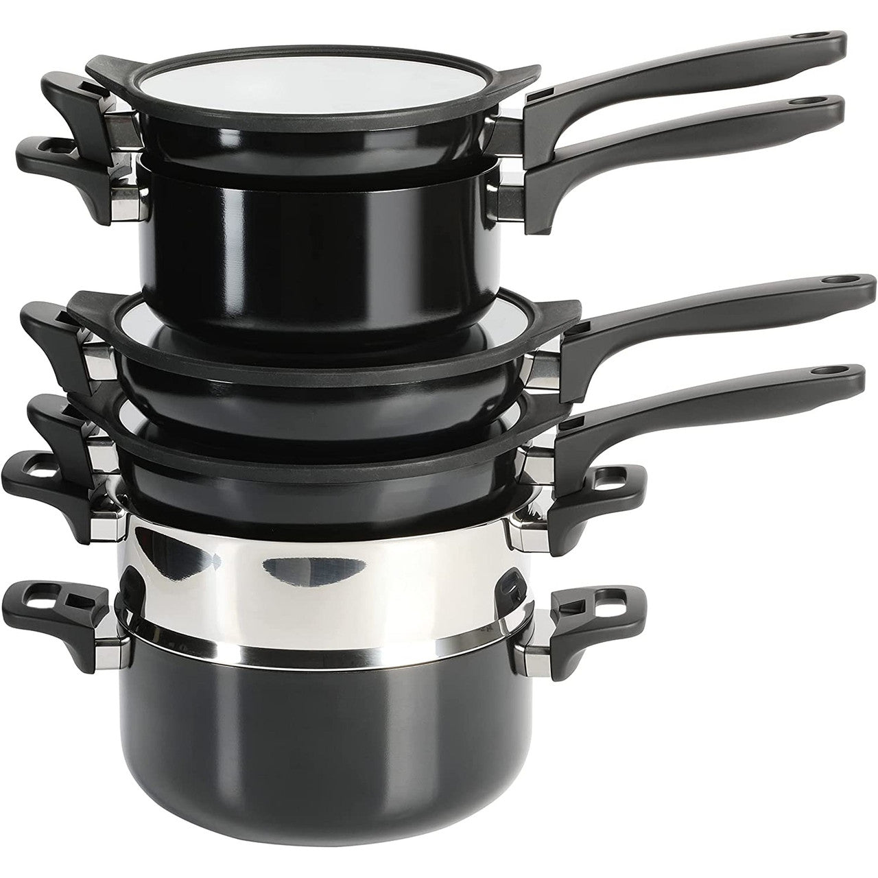 Kenmore Elite Grayson- 9 Piece Nonstick Aluminum Stackable Cookware Set in Black