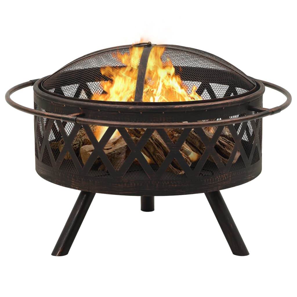 Rustic Fire Pit With Poker ,29.9" XXL Steel, Large Deep Bowl,