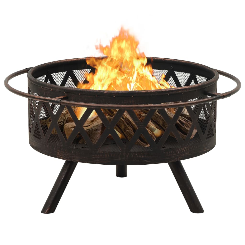 Rustic Fire Pit With Poker ,29.9" XXL Steel, Large Deep Bowl,