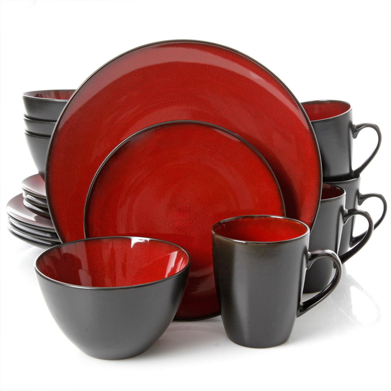 Gibson Soho Lounge Round 16-Piece Dinnerware Set, Burgundy-0