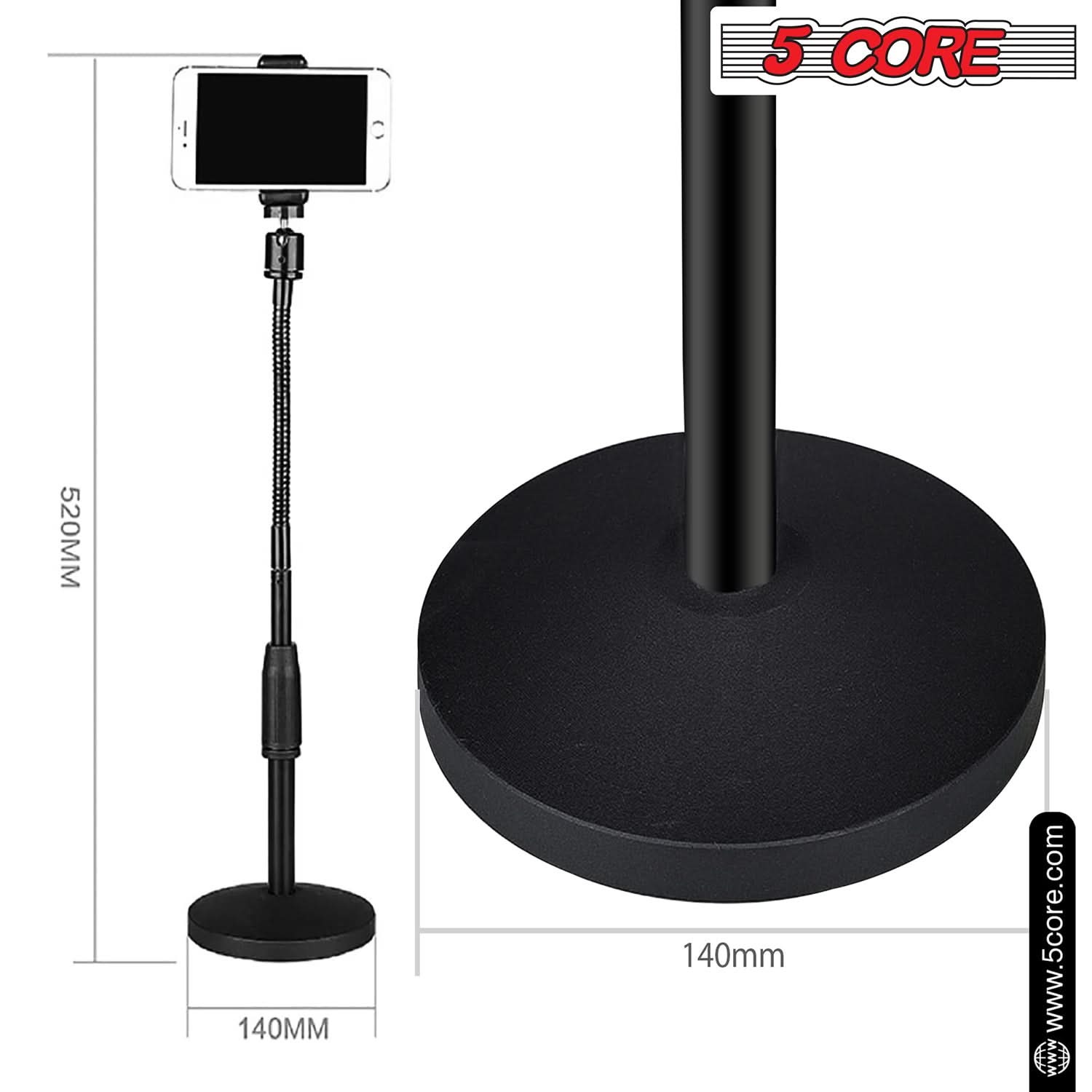 5Core Adjustable Desk Cell Phone Stand, Flexible Gooseneck For Effortless Positioning, Viewing Angle to 360 Degrees