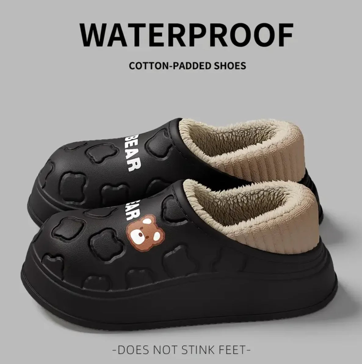 Slippers- Cute Bear, Waterproof, Warm Plush Lined Slip On Slippers, Outside/Inside...20% OFF! TRENDING NOW!