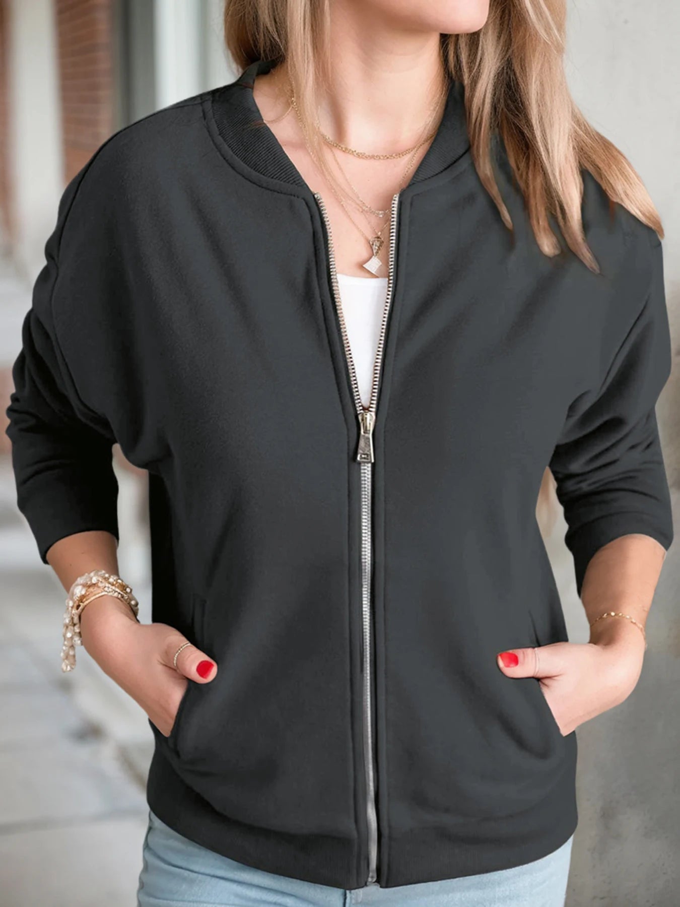 Women's Zip Up Long Sleeve Sweatshirt Jackets With Pockets, Solid Colors.....10% OFF!