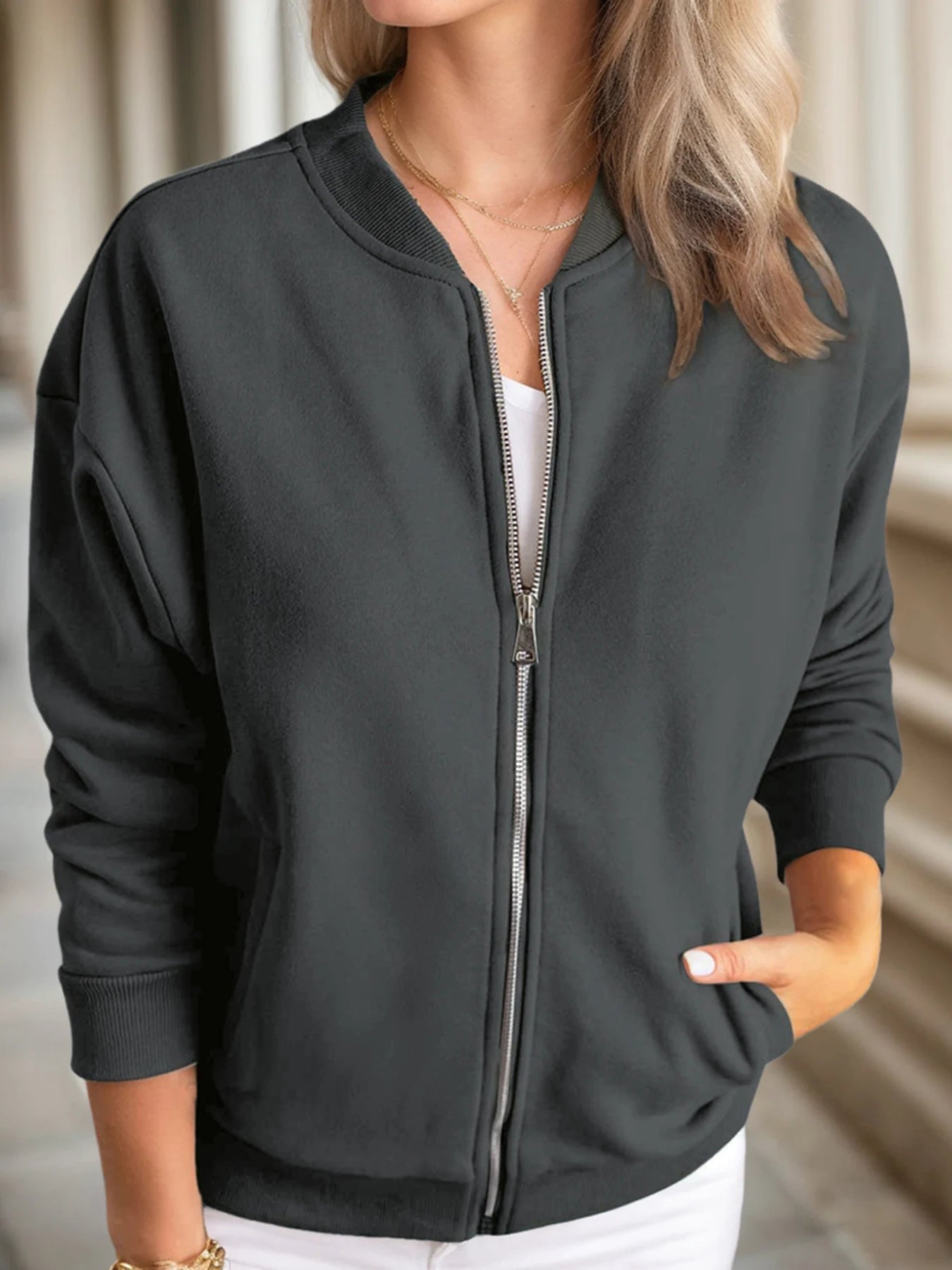 Women's Zip Up Long Sleeve Sweatshirt Jackets With Pockets, Solid Colors.....10% OFF!