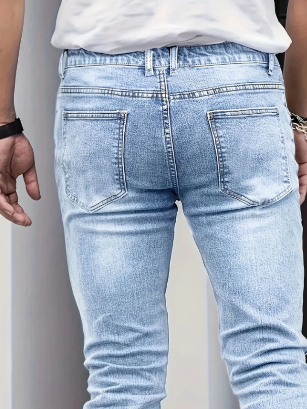 Men's Slim-Fit, Stretch Jeans - All-Season Casual, Five-Pocket, Light Blue.