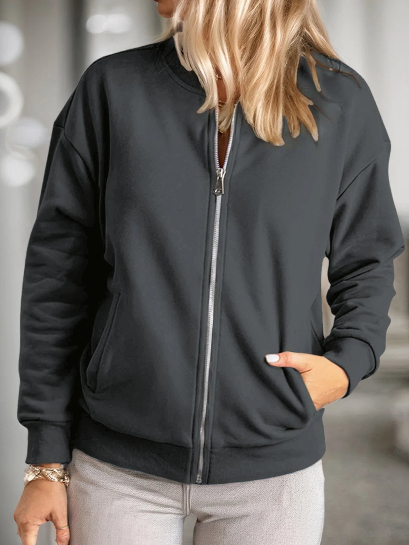 Women's Zip Up Long Sleeve Sweatshirt Jackets With Pockets, Solid Colors.....10% OFF!
