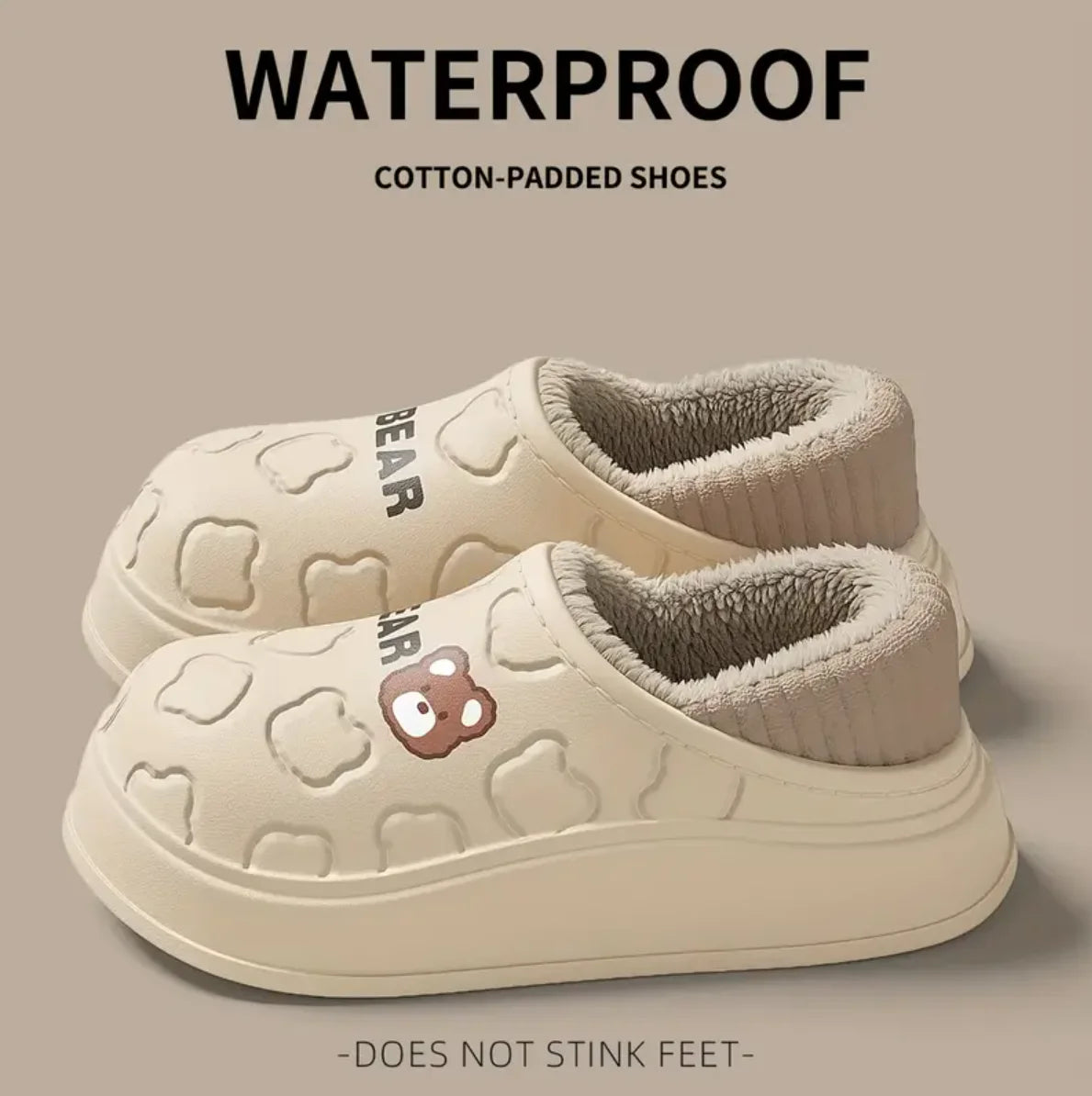 Slippers- Cute Bear, Waterproof, Warm Plush Lined Slip On Slippers, Outside/Inside...20% OFF! TRENDING NOW!