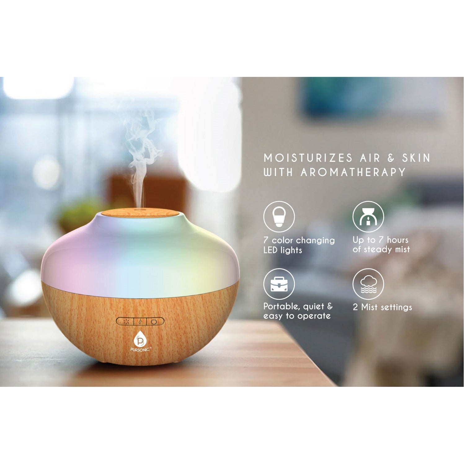 Pursonic Ultimate Wellness Bundle: Air Purifier, Diffuser & 6 Pack Of Essential Oils Set