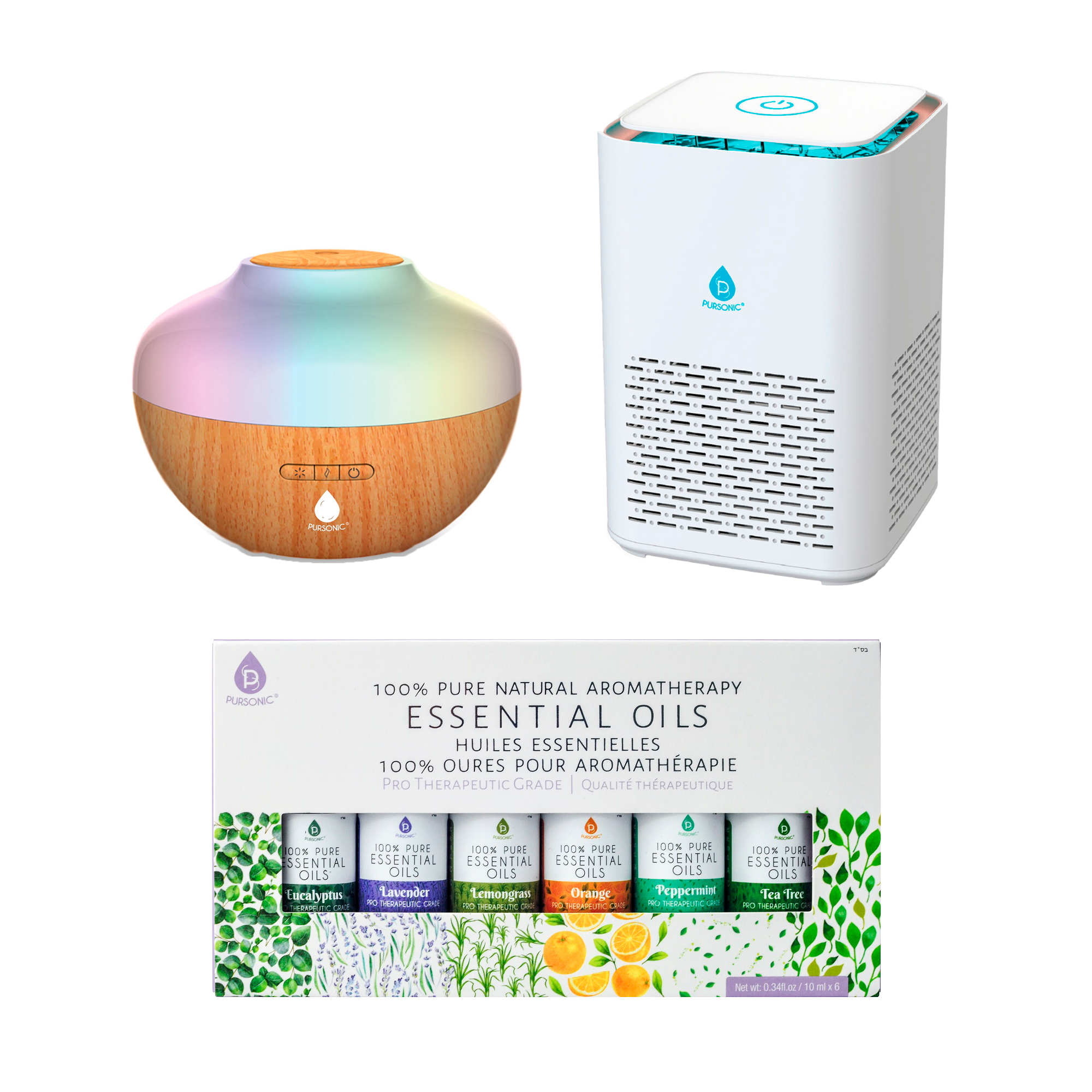 Pursonic Ultimate Wellness Bundle: Air Purifier, Diffuser & 6 Pack Of Essential Oils Set