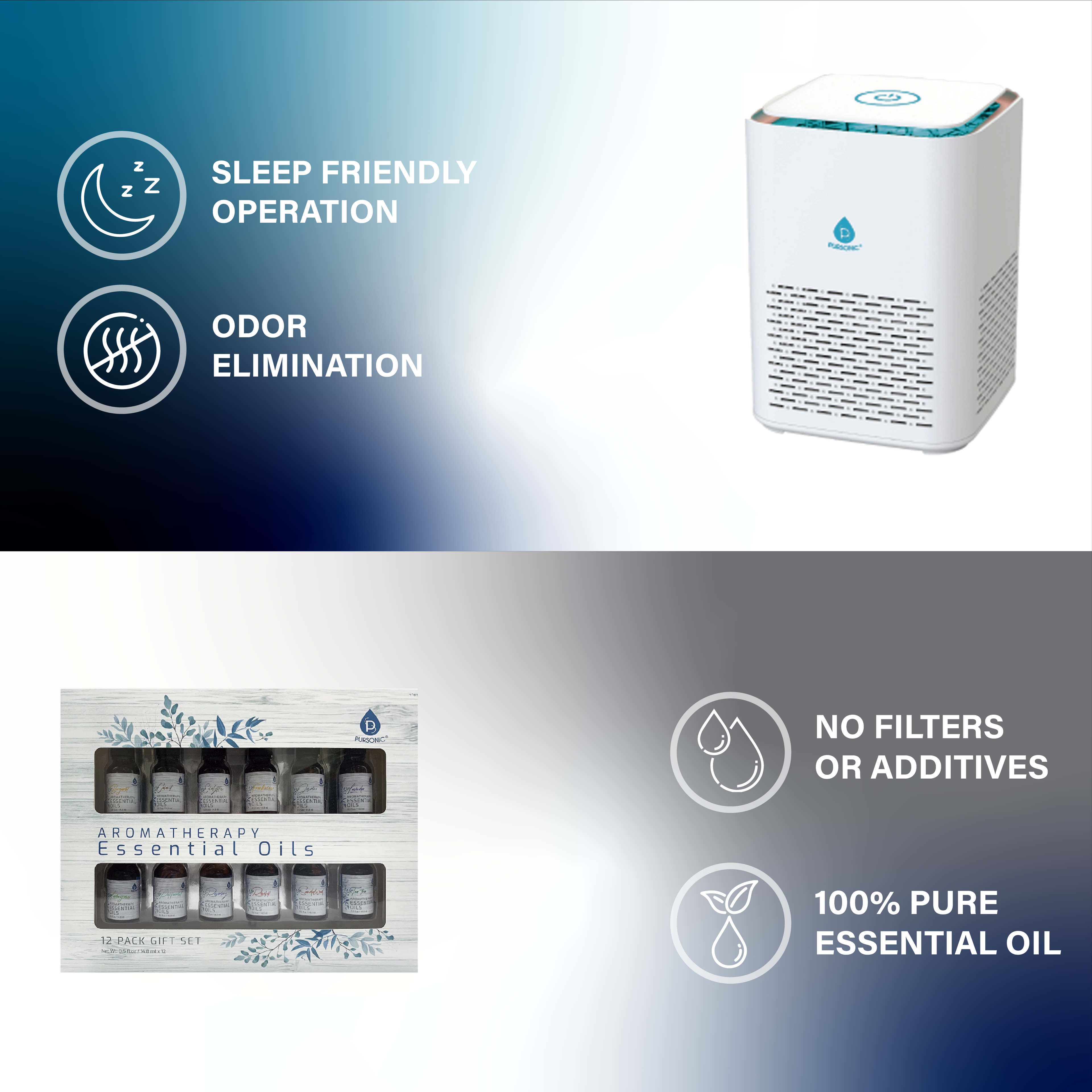Pursonic Clean Air & Aromatherapy Bundle – True HEPA Air Purifier With 12 Essential Oils...STILL TRENDING & VERY POPULAR!