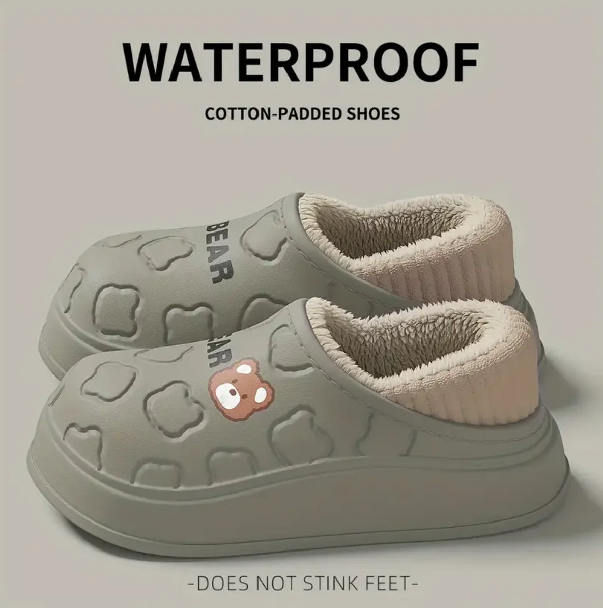 Slippers- Cute Bear, Waterproof, Warm Plush Lined Slip On Slippers, Outside/Inside...20% OFF! TRENDING NOW!