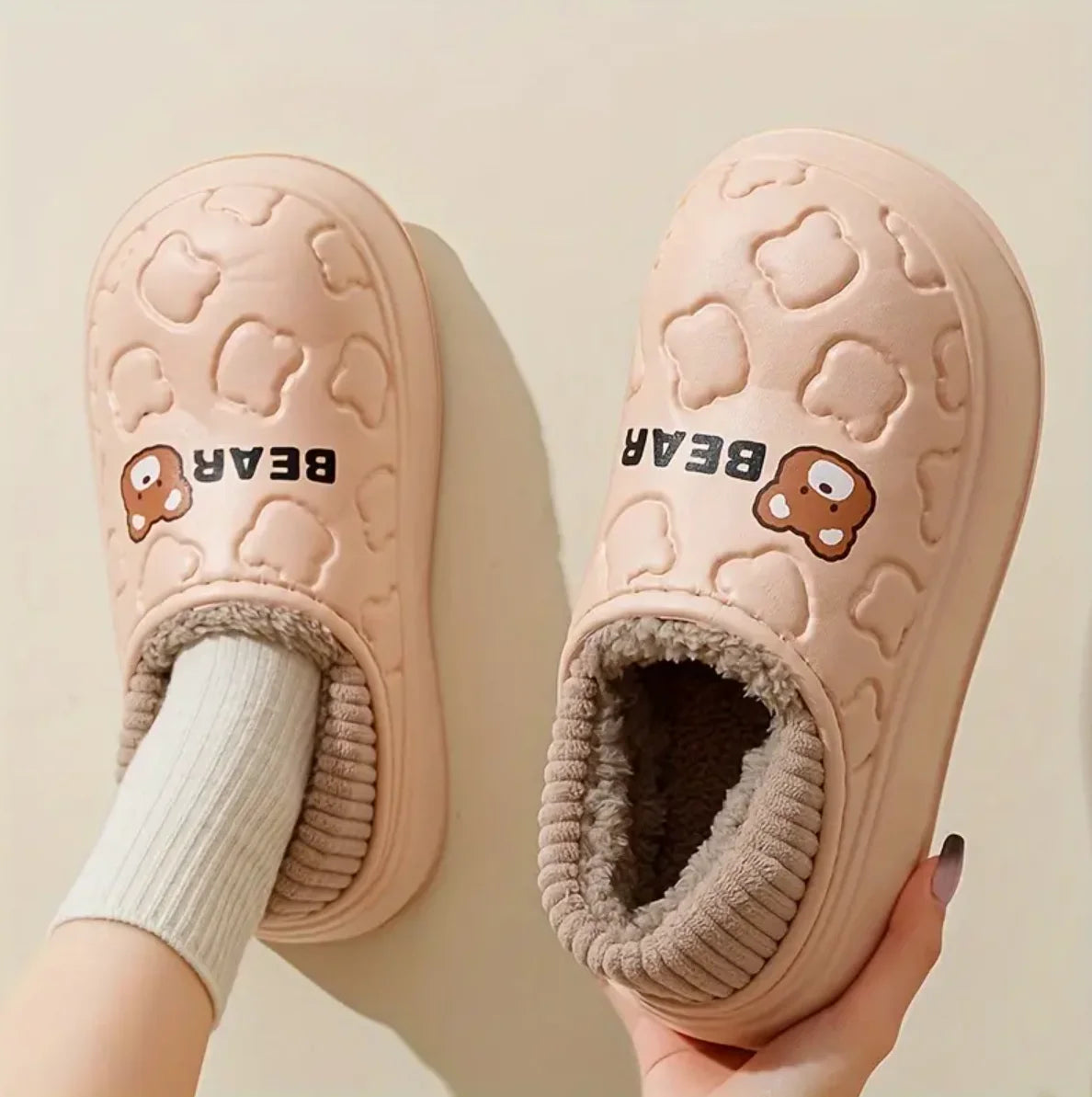 Slippers- Cute Bear, Waterproof, Warm Plush Lined Slip On Slippers, Outside/Inside...20% OFF! TRENDING NOW!