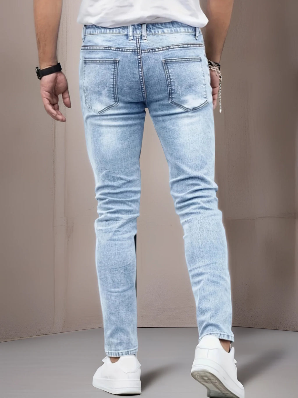 Men's Slim-Fit, Stretch Jeans - All-Season Casual, Five-Pocket, Light Blue.