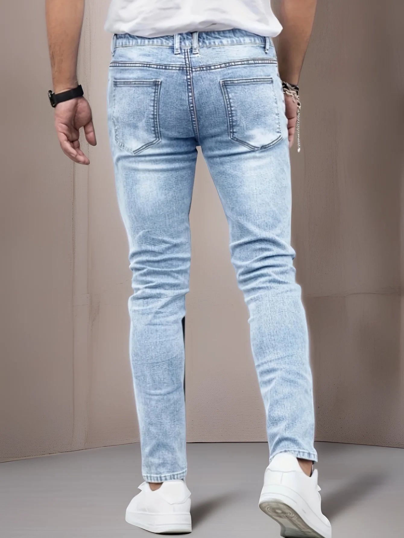 Men's Slim-Fit, Stretch Jeans - All-Season Casual, Five-Pocket, Light Blue.