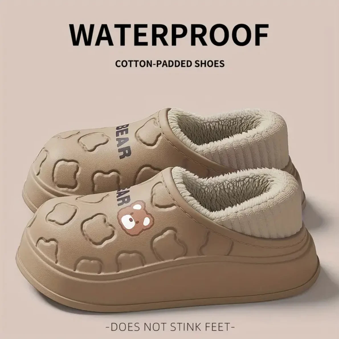 Slippers- Cute Bear, Waterproof, Warm Plush Lined Slip On Slippers, Outside/Inside...20% OFF! TRENDING NOW!