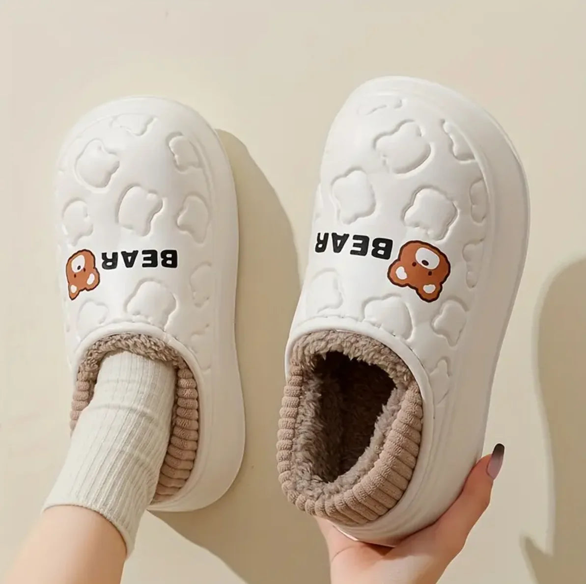 Slippers- Cute Bear, Waterproof, Warm Plush Lined Slip On Slippers, Outside/Inside...20% OFF! TRENDING NOW!
