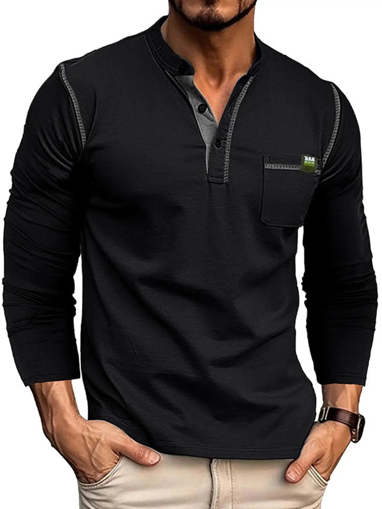 Men's Long Sleeve- Color Block, Knit  Shirt With Patch Pocket.....15% OFF!